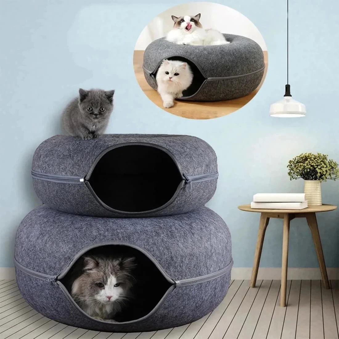 Donut Cat Cave & Tunnel Bed – The Hideout Your Cat Actually Wants