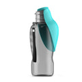 Turquoise travel pet water bottle with fold-out drinking cup