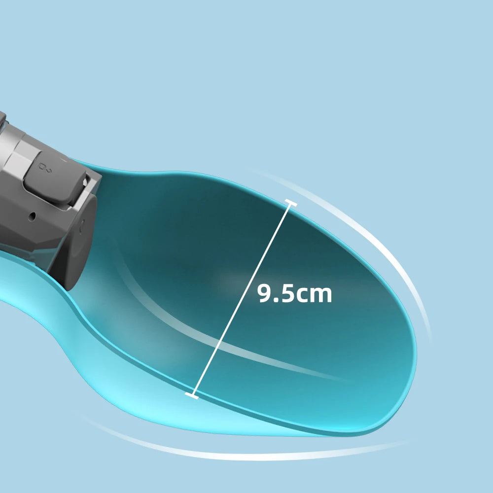 Close-up of the fold-out drinking cup on the travel pet water bottle