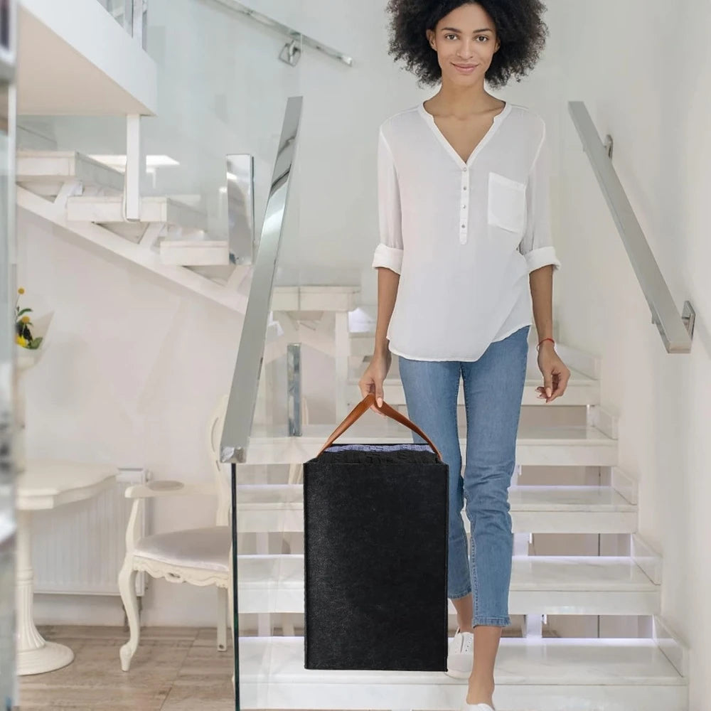 Stair Storage Basket with Leather Handles – Fits Right on Your Steps