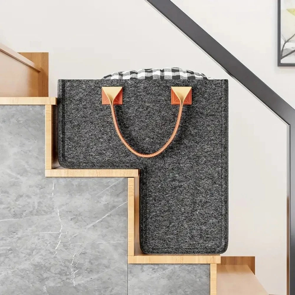 Stair Storage Basket with Leather Handles – Fits Right on Your Steps